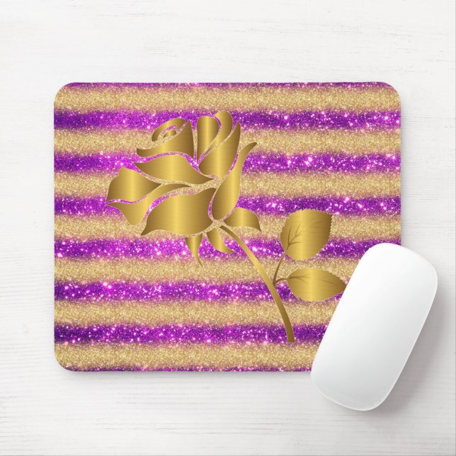 Luxury Popular Floral Purple Gold Glitter Gift Mouse Mat (With Mouse)