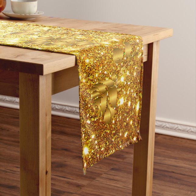 Luxury Popular Gift Floral Gold Glitter Medium Table Runner (In Situ)