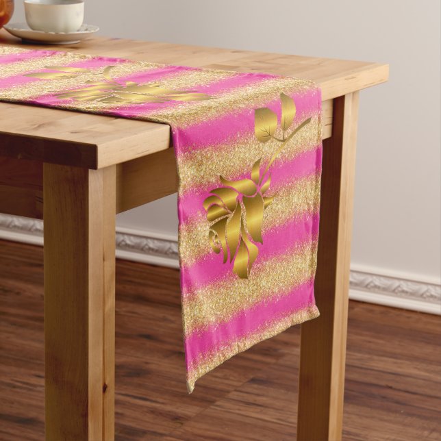 Luxury Popular Gift Floral Gold Glitter Medium Table Runner (In Situ)