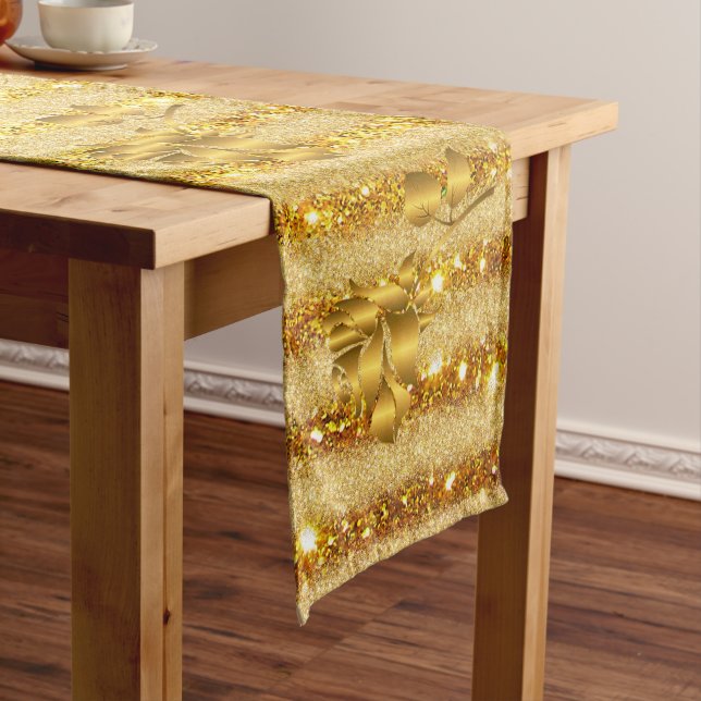 Luxury Popular Gift Floral Gold Glitter Medium Table Runner (In Situ)