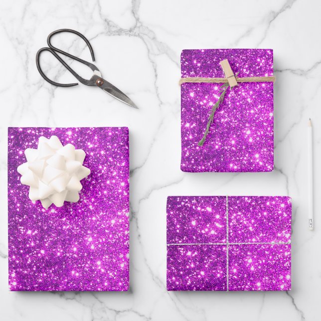 Luxury Popular Gift Purple Gold Glitter Wrapping Paper Sheet (Front)