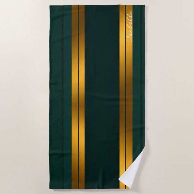 Luxury Popular Green Gold Linen Texture Collection Beach Towel (Front)