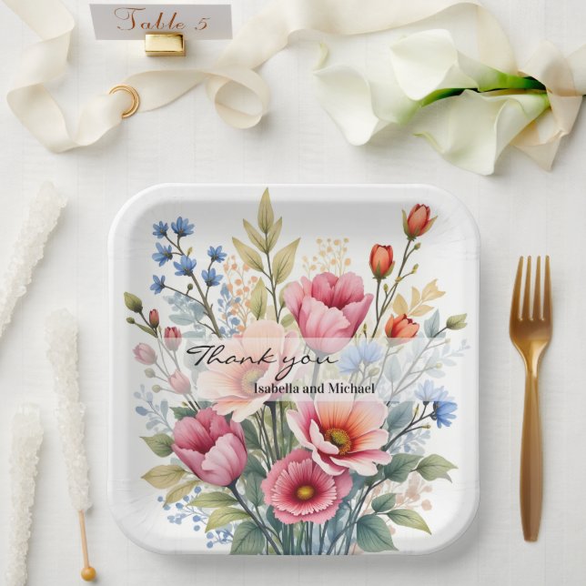 Luxury Popular Wildflowers Beautiful Collection Paper Plate (Wedding)