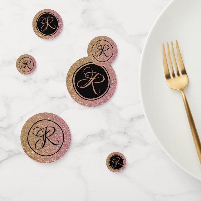 Luxury Precious Gold Pink Glitter Monogram Confetti (Group)