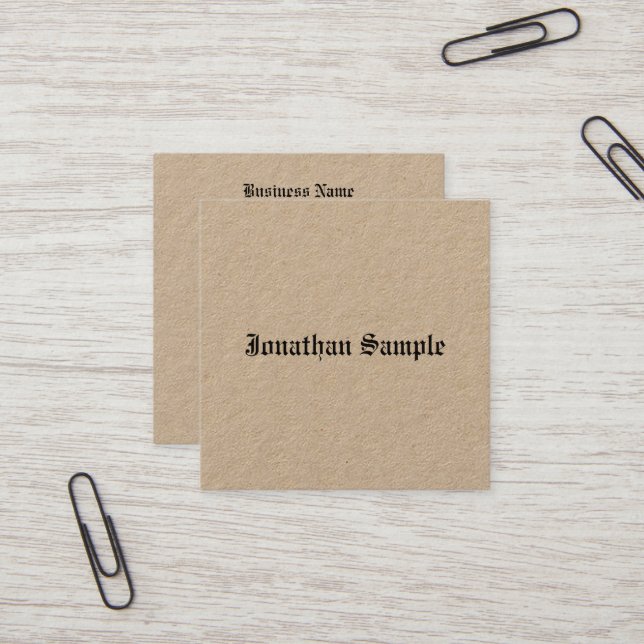 Luxury Premium Kraft Nostalgic Classic Look Square Business Card (Front/Back In Situ)
