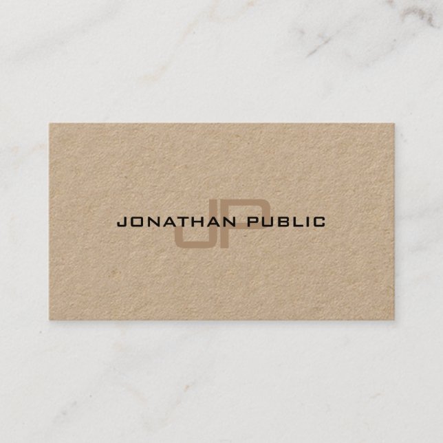 Luxury Premium Kraft Paper Elegant Modern Monogram Business Card (Front)