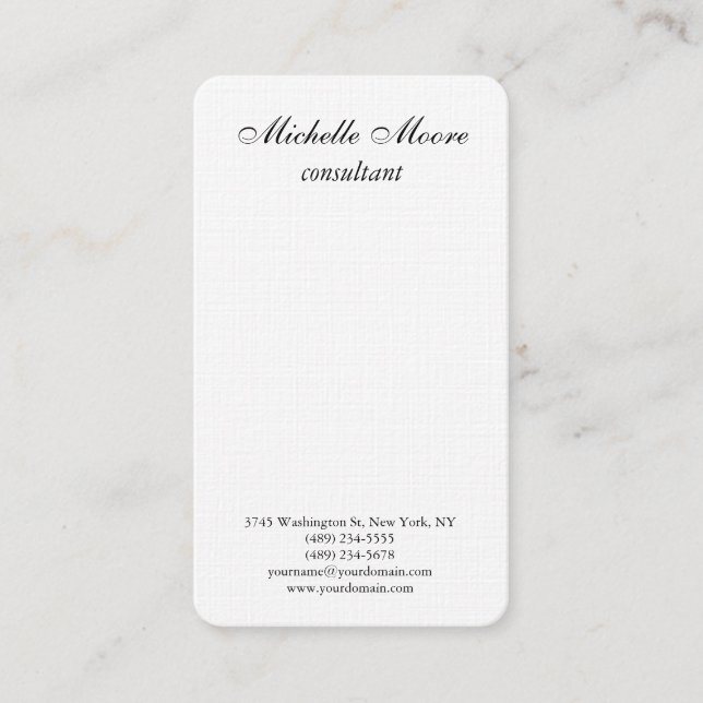 Luxury Premium Linen Black & White Minimalist Business Card (Front)