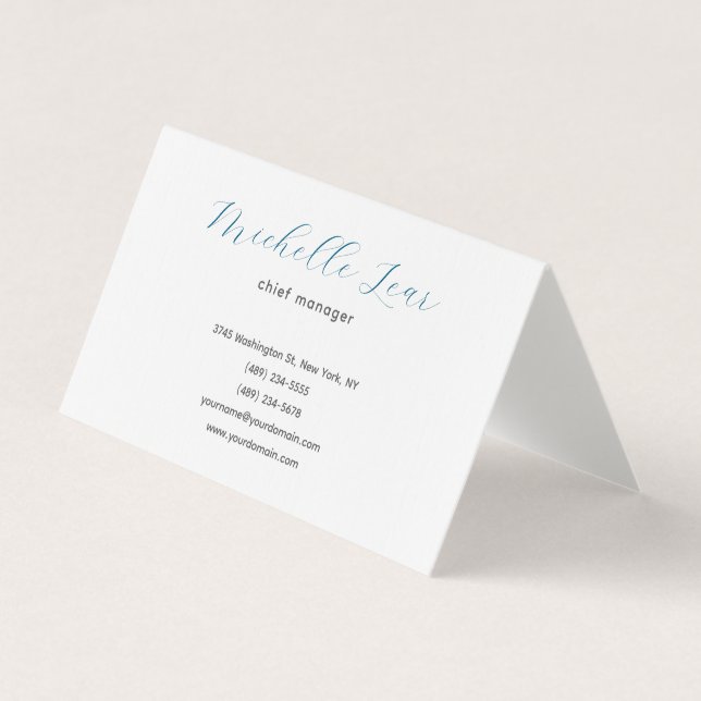 Luxury Premium Linen Blue & White Plain Classical Business Card (Front)