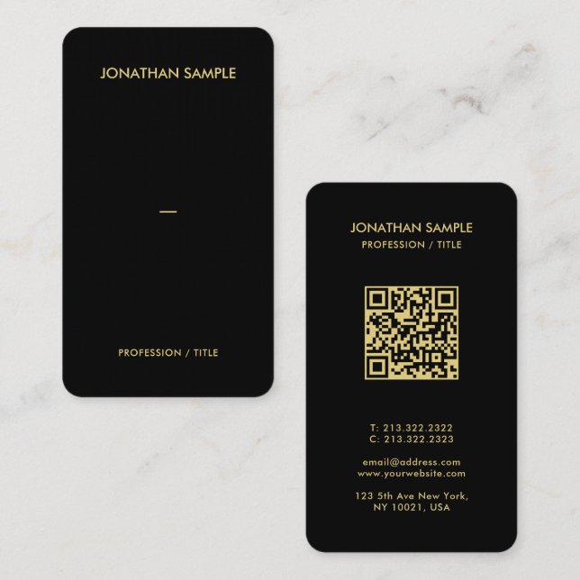 Luxury Premium Linen Paper Gold Font Text QR Code Business Card (Front/Back)