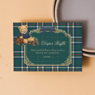 Luxury Preppy Teddy Bear Baby Shower Diaper Raffle Enclosure Card