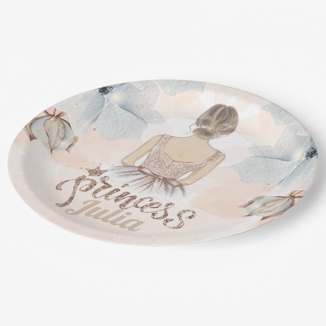 Luxury Princess Birthday Beige glitter Personalise Paper Plate (Angled)