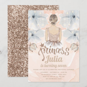 Luxury Princess Birthday Party Beige glitter Invitation