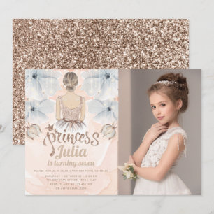 Luxury Princess Birthday Party Photo glitter Invitation