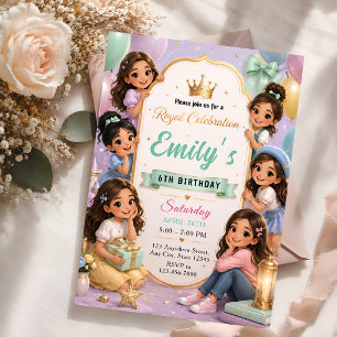 Luxury Princess Friends 6th Birthday Party Invitation