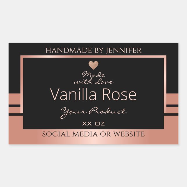 Luxury Product Packaging Label Black and Rose Gold (Front)