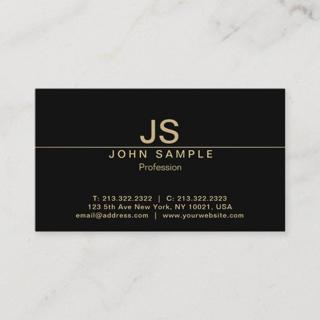 Luxury Professional Creative Black Gold Monogram Business Card (Front)