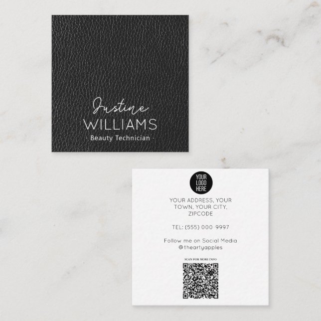 Luxury professional Simple Black Leather Square Business Card (Front/Back)