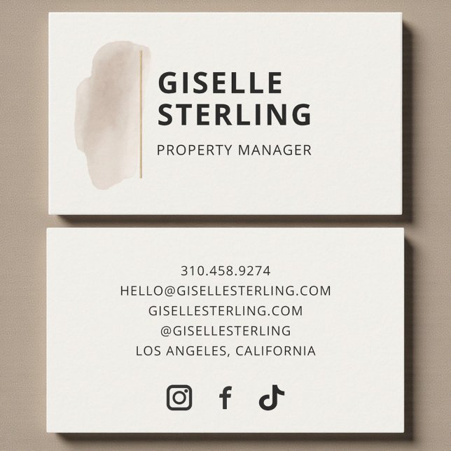 Luxury Property Manager Neutral Beige Watercolor Business Card (Creator Uploaded)