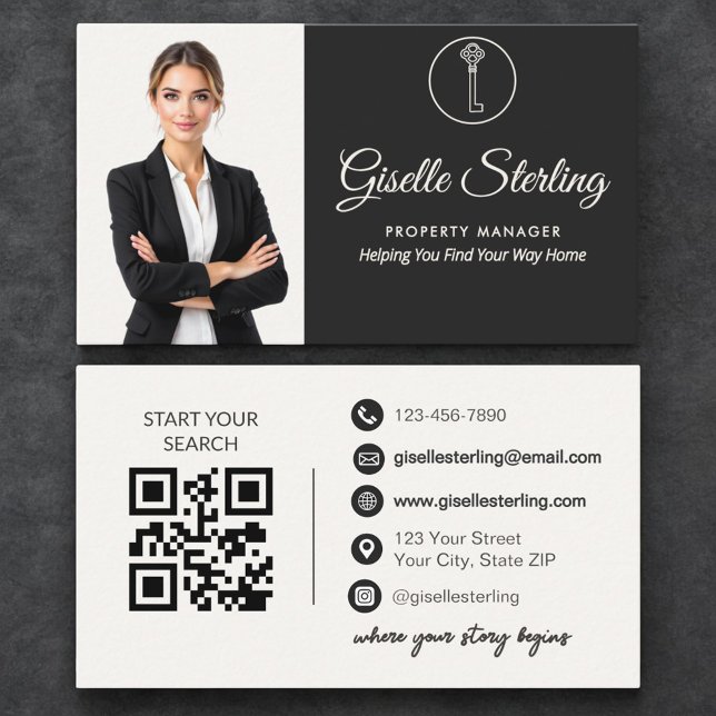 Luxury Property Manager Neutral Photo QR Code  Business Card (Creator Uploaded)