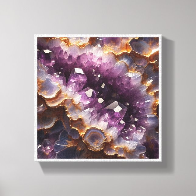 Luxury Purple Amethyst Geode - Gold Edged Crystal  Canvas Print (Front)