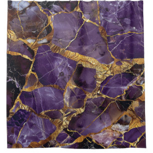 Luxury Purple Amethyst Kintsugi Gold Marble Shower Curtain