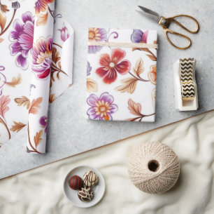 Luxury Purple and Crimson Floral Watercolor Wrapping Paper