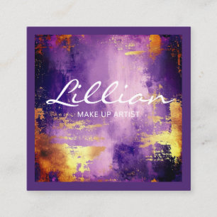 Luxury purple and gold abstract QR code Square Business Card