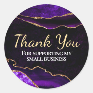 Luxury Purple and Gold Glitter Agate Business Classic Round Sticker