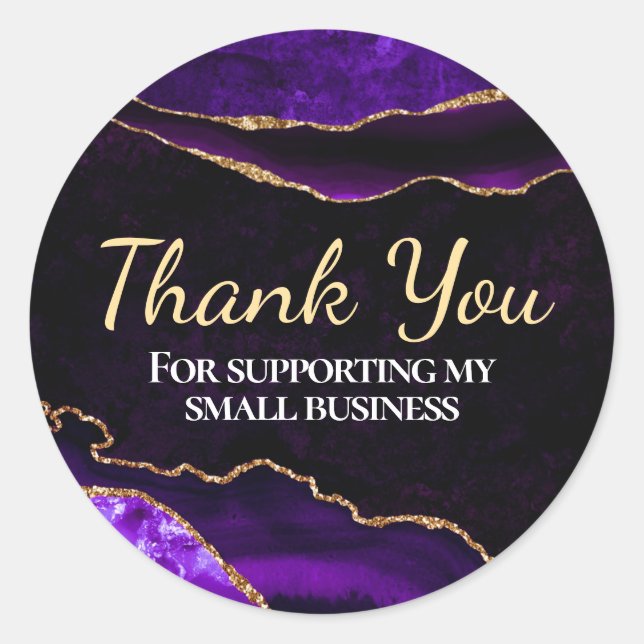 Luxury Purple and Gold Glitter Agate Business Classic Round Sticker (Front)
