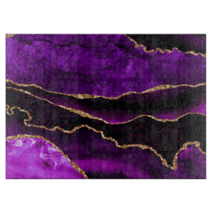 Luxury Purple and Gold Glitter Agate Cutting Board