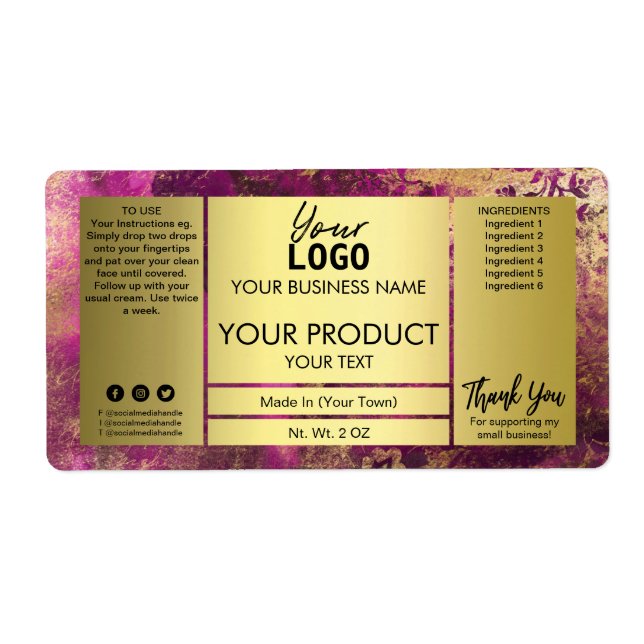 Luxury Purple And Gold Ink Product Labels (Front)