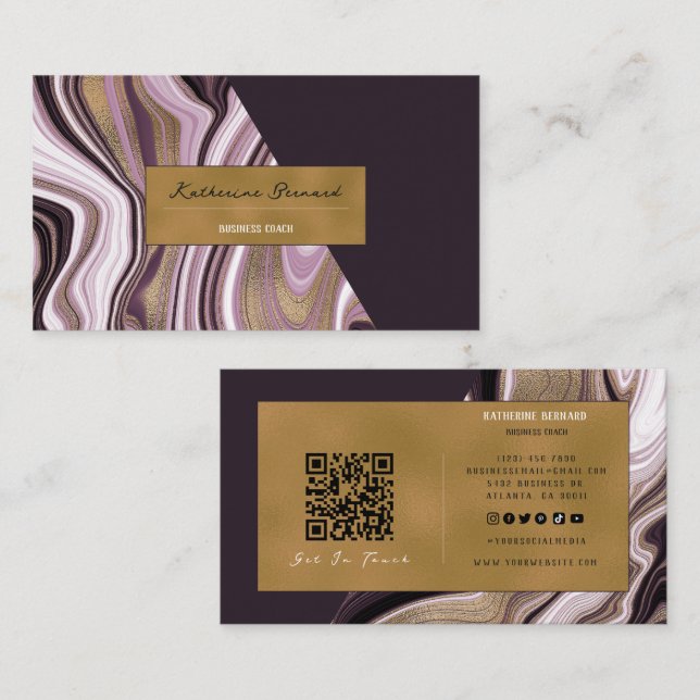 Luxury Purple and Gold Marble Business Coach Card (Front/Back)