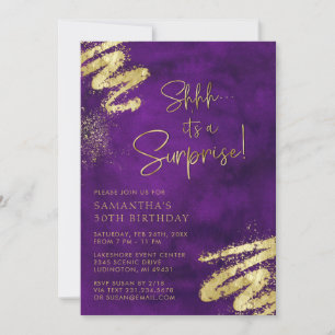 Luxury Purple and Gold Surprise Birthday Party Invitation