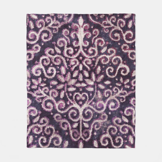 Luxury purple and tan damask seamless pattern fleece blanket (Front)