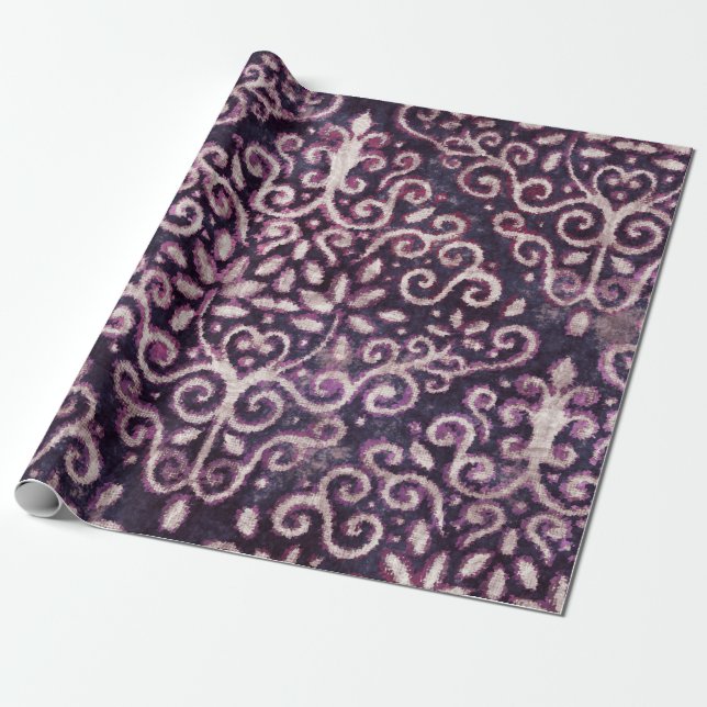 Luxury purple and tan damask seamless pattern wrapping paper (Unrolled)