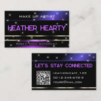 Luxury Purple Black Gold Glitter Stars and QR Code