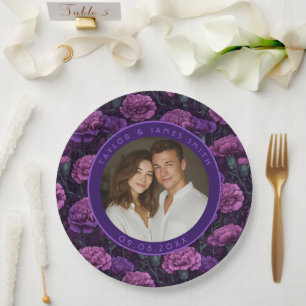 Luxury Purple Carnation Accent Traditional Wedding Paper Plate