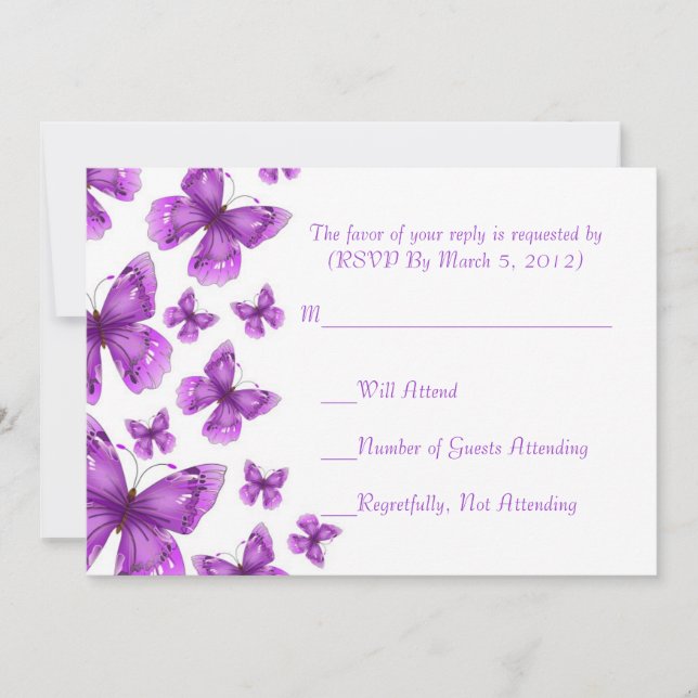 Luxury Purple Elegant Butterfly RSVP card (Front)