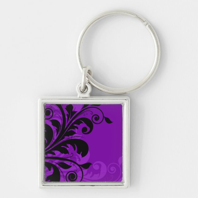Luxury Purple Floral Swirls Keychain (Front)