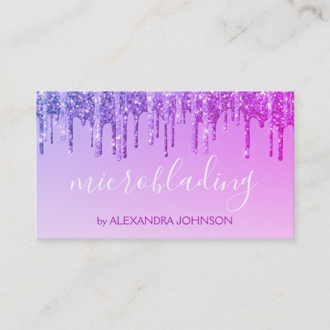 Luxury Purple Glitter Sparkle Microblading Business Card (Front)