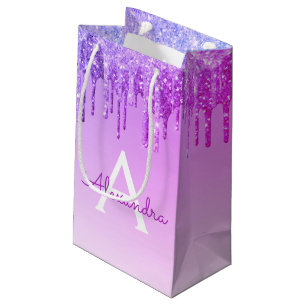 Luxury Purple Glitter & Sparkle Monogram Small Gift Bag