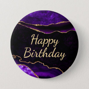 Luxury Purple Gold Glitter Agate Happy Birthday 7.5 Cm Round Badge