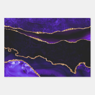 Luxury Purple Gold Glitter Agate Happy Birthday Wrapping Paper Sheet
