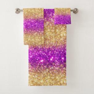 Luxury Purple Gold Glitter Bath Towel Set
