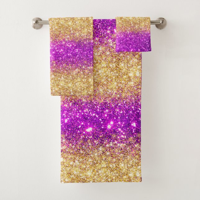 Luxury Purple Gold Glitter Bath Towel Set (Insitu)
