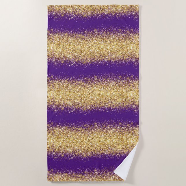 Luxury Purple Gold Glitter Beach Towel (Front)