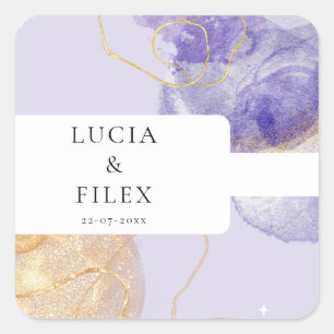 Luxury Purple & Golden Abstract Wedding Square Sticker