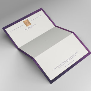 Luxury purple leather frame gold monogram business custom letterhead