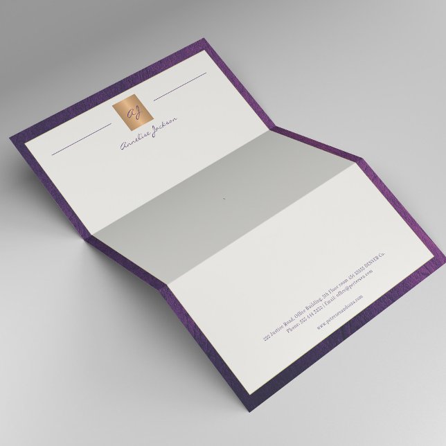 Luxury purple leather frame gold monogram business custom letterhead (Creator Uploaded)
