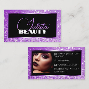 Luxury Purple Lilac Sparkle Glitter Photo Template Business Card